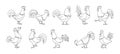 Cock of animal isolated outline set icon.Vector illustration set rooster cockerel.Vector outline icon cock of animal. Royalty Free Stock Photo