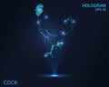 Cock hologram. Holographic projection of a rooster. A flickering energy stream of particles. Scientific rooster design