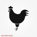 Cock icon. Rooster Flat cock icon design style illustrations