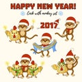 with monkey set. Big new year cartoon set. Monkey and rooster vector set. Royalty Free Stock Photo