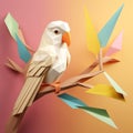 Polygon Cockatiel Paper Craft On Tree Branch: Simple & Eye-catching Design