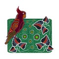 Cockatoo in australian aboriginal style. Parrot and leaves.