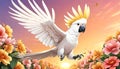 Cockatoo large parrot flying white bird flowers wall mural