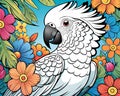 Cockatoo parrot bird portrait flowers perched artwork design Royalty Free Stock Photo