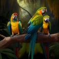 Cockatoo parrots are sitting on the branches in the jungle. Generative AI Royalty Free Stock Photo