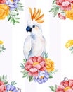 Cockatoo seamless texture with flowers