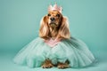 Cocker Spaniel Dog Dressed As A Princess On Mint Color Background