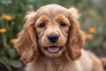Cocker Spaniel puppy in the garden on a sunny day. Ai generated Royalty Free Stock Photo