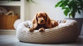 Cocker spaniel puppy lies in a dog bed. Cute puppy. Royalty Free Stock Photo