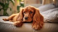 Cocker spaniel puppy lies in a dog bed. Cute puppy. Royalty Free Stock Photo