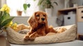 Cocker spaniel puppy lies in a dog bed. Cute puppy. Royalty Free Stock Photo