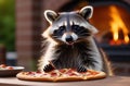 Racoon sat at table with a pizza Royalty Free Stock Photo