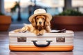 The Cocker Spaniel sits in a suitcase. Traveling with animals. Generative AI