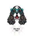 Cocker spaniel in smart glasses. Dog geek. Vector illustration.