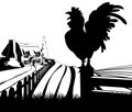 Cockerel crowing farm illustration