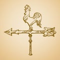 Cockerel wind vane. Vector drawing