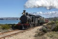 The Cockle Train moves along the coastal railway at Victor Harbor in South Australia.