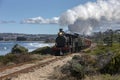 The Cockle train moves along the coastal railway at Victor Harbor in South Australia.