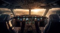 Cockpit of airplane inside view, flight deck of modern aircraft, autopilot, generative AI Royalty Free Stock Photo