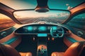 Cockpit of futuristic car concept. Autonomous car. Self driving vehicle Royalty Free Stock Photo