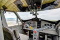 Cockpit inside view of a twin turbo prop