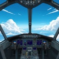 Cockpit of a modern aircraft featuring realistic controls and displays. Two yokes are Royalty Free Stock Photo