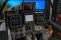 Cockpit of multirole fighter Eurofighter Typhoon. Training simulator for military pilots.