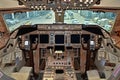 Cockpit overview in a large passenger airplane. KLM Cargo Boeing 747-400. 16/10/2015 - Hong Kong