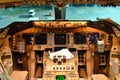 Cockpit of a passenger airplane at night. KLM Cargo Boeing 747. 10/11/2014 - Almaty, Kazakhstan Royalty Free Stock Photo