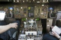 Cockpit and pilots getting ready to start flying