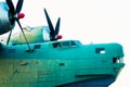 Cockpit and propeller blades of an old vintage cargo plane