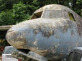 The cockpit of a rusting old plane in Yangon, Myanmar Royalty Free Stock Photo