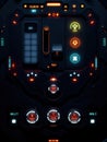 Cockpit of a spaceship with control panel and control buttons. Scifi Control Panel UI