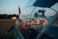 Cockpit view from small private single motor airplane Royalty Free Stock Photo