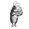 Cockroach brass trumpet sketch vector illustration