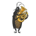 Cockroach brass trumpet sketch vector illustration