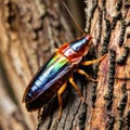 A cockroach crawling in the tree bark