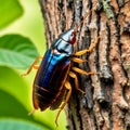 A cockroach crawling in the tree bark