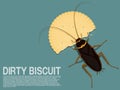 A cockroach is eating a piece of biscuit