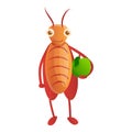 Cockroach with green apple icon, cartoon style