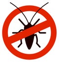 Cockroach insecticide symbol. Pest in red circle ban sign