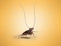 Cockroach raised his mustache up 3D render on orange background with shadow