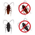 Cockroaches and Stop cockroach sign symbols design