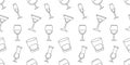 Seamless cocktail glasses pattern. Vector cocktail background. Linear cocktails on a white background. Royalty Free Stock Photo