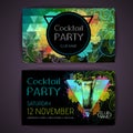 Cocktail absinthe on artistic polygon watercolor background. Cocktail disco party poster