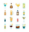 Cocktail alcoholic icon. Martini vodka and different alcoholic summer drinks vector flat pictures