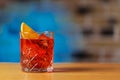 Cocktail allure: Classic negroni cocktail on a bar table