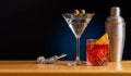 Cocktail allure: Drinks beautifully arranged on a bar table Royalty Free Stock Photo