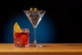 Cocktail allure: Drinks beautifully arranged on a bar table Royalty Free Stock Photo