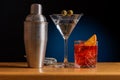 Cocktail allure: Drinks beautifully arranged on a bar table Royalty Free Stock Photo